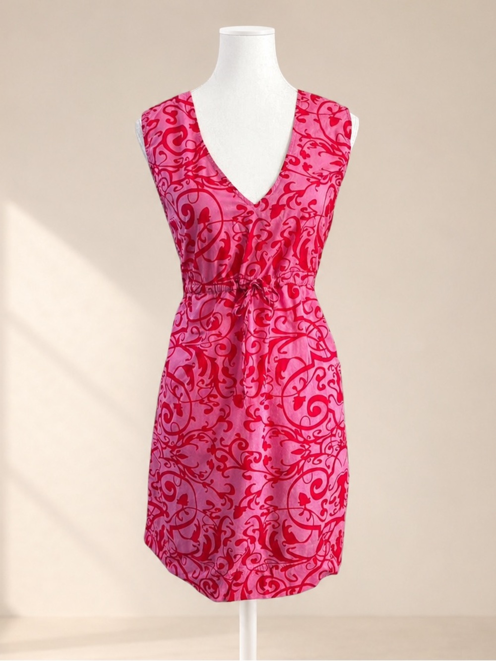 Vintage Swell Cynthia Rowley Pink Red Cotton Dress Size L
